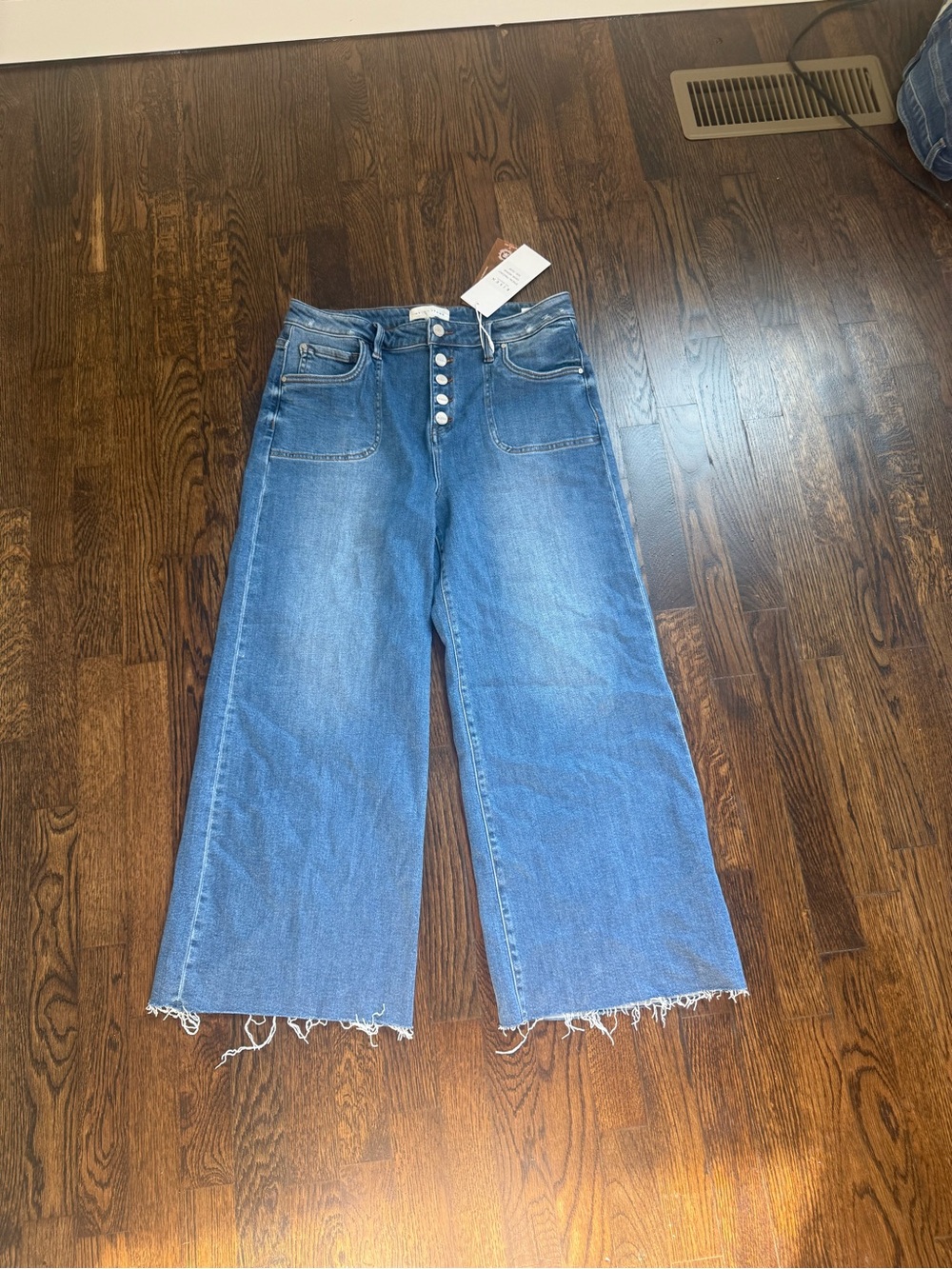 High-Rise Wide-Leg Button-Fly Jeans in Medium Blue